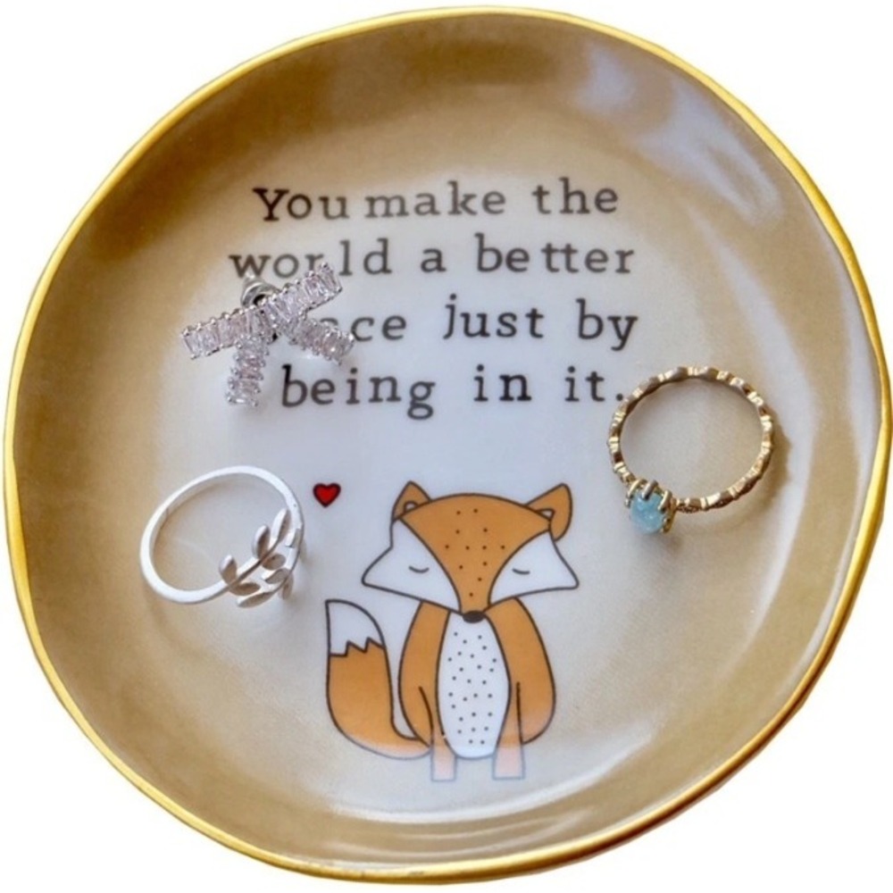 Fox Trinket Dish You Make The World Better Decorative‎ Jewelry Holder Gift NEW